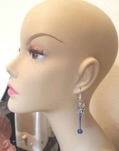 fairy blue glass bead drop earrings long dangles handmade jewelry - £5.58 GBP