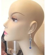 fairy blue glass bead drop earrings long dangles handmade jewelry - £5.58 GBP