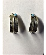 Vintage Navajo Silver &amp; Turquoise Feather Post Earrings - £21.20 GBP