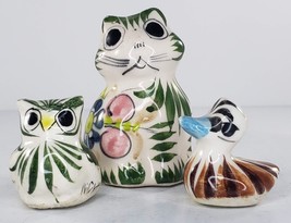 Tonala Mexican Pottery Cat Owl Duck Figurine Set - £17.57 GBP