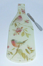 Beatiful Romance Bird Wine Bottle Shaped Glass Cheese Board w/ Spreader Knife - £22.94 GBP