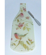 Beatiful Romance Bird Wine Bottle Shaped Glass Cheese Board w/ Spreader ... - $39.37 CAD