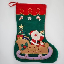 Vintage SANTA Sleigh Applique Christmas Stocking Sequined Velour Felt 3D - £15.96 GBP