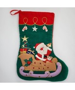 Vintage SANTA Sleigh Applique Christmas Stocking Sequined Velour Felt 3D - $30.08 CAD