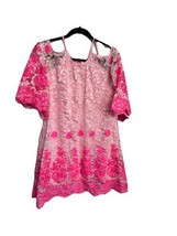 Whimsy Y2K Pink Lace Cold Shoulder Dress Size 14 Floral Overlay Festival... - $34.00