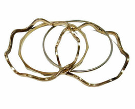 Lot of 4 Gold Tone Metal Bangle Bracelets Wave Shape &amp; Basic - $13.99