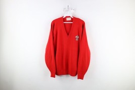 Vintage 70s Mens Size Large Spell Out Becks Beer Knit V-Neck Sweater Red USA - £47.33 GBP