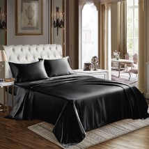 Cozylux Satin Sheets King Size - 4 Piece Black Bed Sheet Set, Smooth And... - $42.96