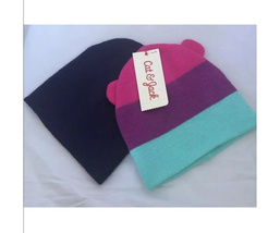 Cat &amp; Jack 2 Pack Girl Beanies Pink Purple Turquoise With Ears Navy Blue... - £17.65 GBP