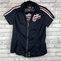 Harley Davidson Zip Up Black Pink Garage Shirt Embroidered Size Small - £43.87 GBP