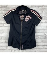 Harley Davidson Zip Up Black Pink Garage Shirt Embroidered Size Small - £44.06 GBP
