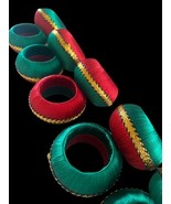 Vintage Christmas Napkin Rings Set Lot 10 Red Green Gold Woven 80s 90s - $29.63