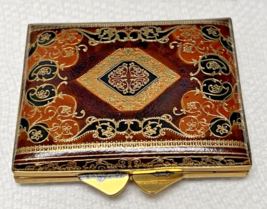 Vintage Beautiful Leather Powder Compact Gold Tooled Design 3 x 3 1/4&quot; - $675.16 MXN