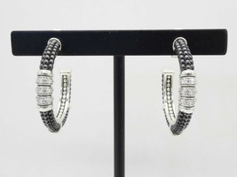 Lagos Designer Black Ceramic Bead &amp; Diamond Hoop Earrings Sterling Silver - £997.94 GBP