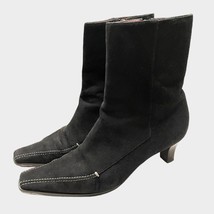 ANN TAYLOR black suede narrow toe 2” heel booties size 7 w/ contrast stitching  - £18.07 GBP