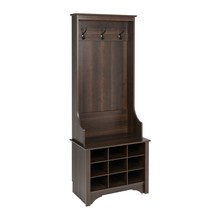 Espresso Narrow Wooden Hall Tree Shoe Storage Cubbies Entryway Coat Rack... - £252.78 GBP