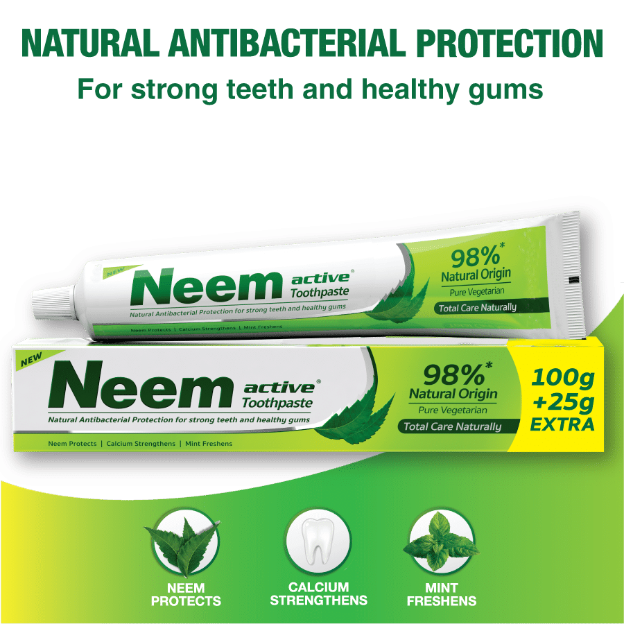 Neem Active 98%Natural Origin Total Care Toothpaste 100 gm + 25 Gm - 6 Tubes - £24.20 GBP