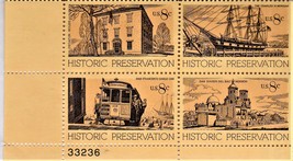U S Stamp, Historic Preservation Issue, Plate Block (1979) 8 cent - $2.95