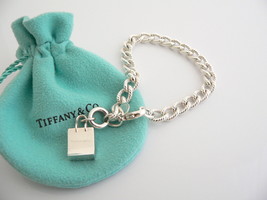 Tiffany &amp; Co Silver Shopping Bag Bracelet Cable Link 7.5 Inch Jewelry Gift 925 - £454.03 GBP