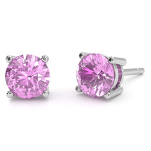 Lab-Created Pink Sapphire 5mm Round Stud Earrings in 14k White Gold - £159.07 GBP
