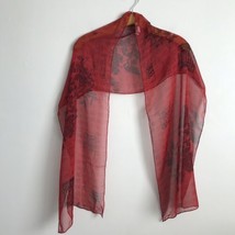 Vtg Chicos Silk Scarf Red Oriental Floral Semi Sheer Rectangle Lightweight Wrap - £25.52 GBP