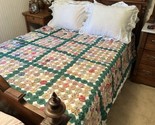 Vintage Amish Handmade Feed Sack Yo-Yo Quilt 82”x82” Shown On Full Bed - $193.05