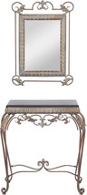 Deco 79 Metal Leaf Console Table With Mirror And Scrolled Legs, 2 Pcs.,, Bronze - £229.99 GBP