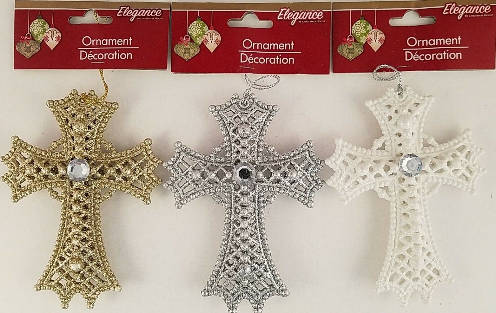 Primary image for Christmas Ornament Glitter Crucifix Crosses 5", Select: Gold, Silver or White