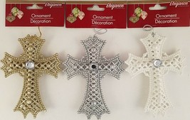 Christmas Ornament Glitter Crucifix Crosses 5", Select: Gold, Silver or White - £2.35 GBP
