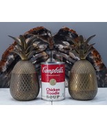 Pair of Vintage Carnat Pineapple Candle Holders Lidded Metal Trinket Dis... - £29.63 GBP