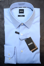 Hugo Boss Men&#39;s Hank Kent Easy Iron Slim Pastel Blue Cotton Dress Shirt ... - $64.14