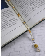 Skull Rose Beaded Thong Bookmark Howlite Rhinestone Handmade White Yello... - $16.92