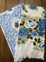 Set of 2 Vintage Blue Floral Bath Towels with Fringe - Great Condition. - £22.07 GBP