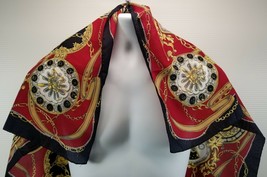 I) Vintage Italian Head Scarf Polyester Pocket Watch Timepiece 30&quot; Bandana - £10.11 GBP