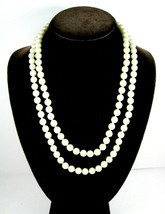 Vintage Double Strand Glass Faux Pearl Beaded Necklace Rhinestone Japan 20&quot; - £24.49 GBP