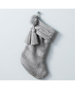 NWT Cable Knit Holiday Tassels Stocking Gray Target Hearth &amp; Hand with M... - $371.20 MXN