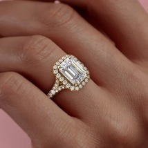 2.23 Ct Emerald Cut Halo Engagement Vintage Style Wedding Ring  Art Deco Ring - £98.40 GBP