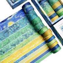 Washi Tape Set Of 12 Rolls,Van Gogh Starry Night Decorative Green Leaves Floral  - £15.97 GBP
