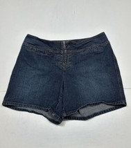 Venezia Dark Jean Shorts Women Size 16 (Measure 34x6) Front Zip Denim - $12.49