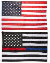 3x5 USA American Flag and USA Thin Red Line Blue Line EMBROIDERED 210D Flags Set - £34.79 GBP