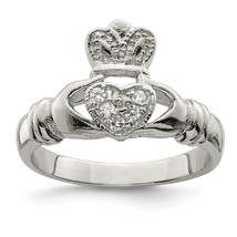 1/10 CT Coupe Ronde Moissanite Promesse Bague Claddagh 14K or Blanc Plaqué - £58.46 GBP