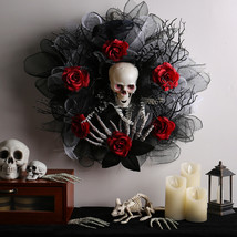 Halloween Red Rose Skull Mesh Garland Door Hanging Decoration - £30.90 GBP