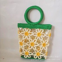 Women&#39;s straw woven bag parquet hook flower plastic mesh straw paper rope handba - £30.94 GBP