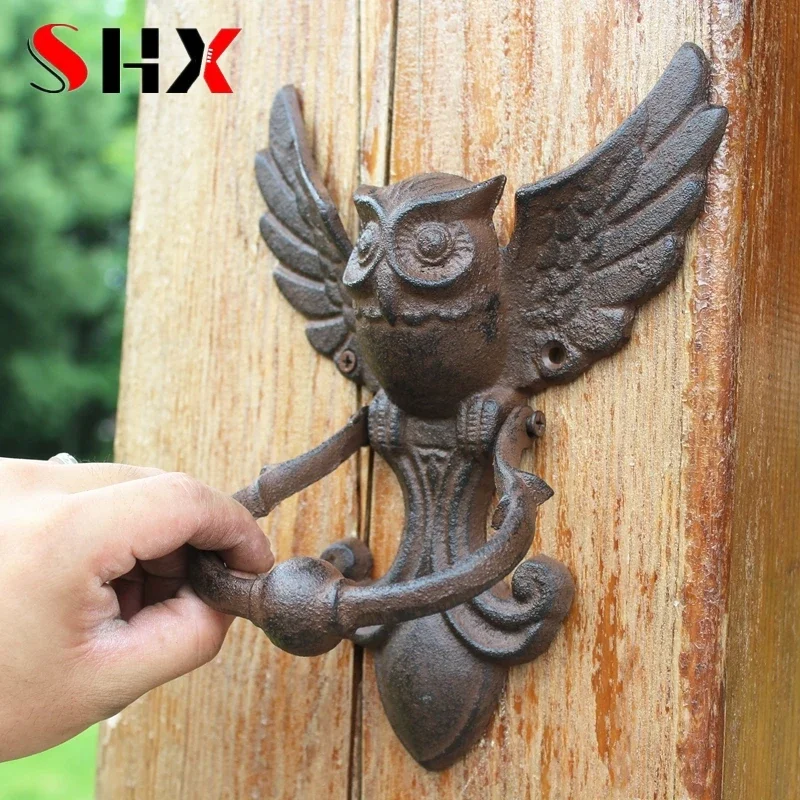Cast iron owl decorative doorknocker wrought iron door handle latch antique gate ornate thumb200