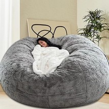 Bean Bag Chair For Adults Kids Without Filling Comfy Fluffy Giant Round, Grey - £73.98 GBP