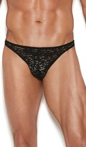 Men&#39;s Lace Thong Underwear Stretch Sheer See Through Sexy Black 82200 - £13.58 GBP