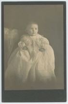 Circa 1880&#39;S Gorgeous Cabinet Card Of Adorable Baby In Long White Gown Smiling - £7.42 GBP