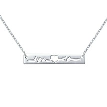 S925 Sterling Silver Electrocardiogram EKG Heartbeat Sideways Pendant Necklace - £48.92 GBP