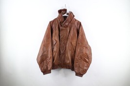 Vintage 90s Streetwear Mens XL Distressed Hooded Leather Bomber Jacket Brown - $98.95