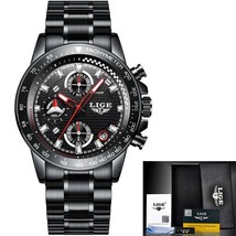 LIGE Mens Fashion Business Watch Men Sport Full Steel Waterproof Black Clock Wat - £50.46 GBP